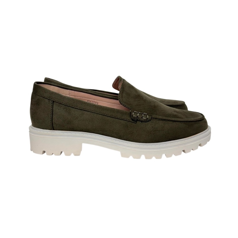 Journee Collection Erika Olive Loafers Faux Suede Chunky Slip On Size WD 9.5